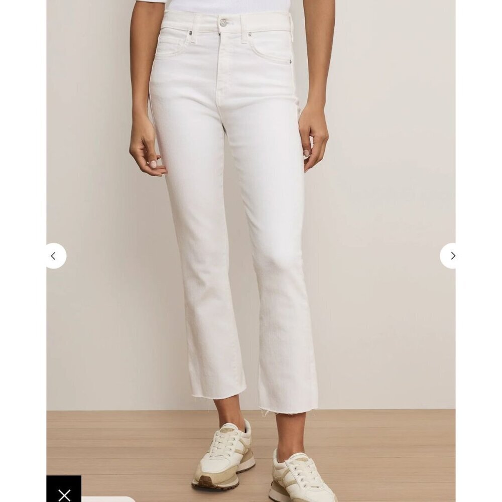 Veronica Beard Carly Slim-Fit Jean White Raw Hem Kick-Flare Jean Size 26